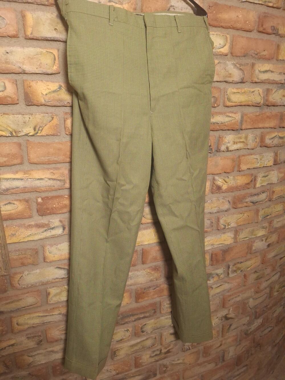 Green Micro Check Dress Pants Flat Front Tailored Cuffed Wool Blend Mens 32x30.5